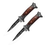 Sport si Outdoor - Camping - Cutite, bricege si accesorii - Cutite si bricege - Set doua cutite de vanatoare, design gravat, maner lemn, 28 cm, maro - Infinity.ro