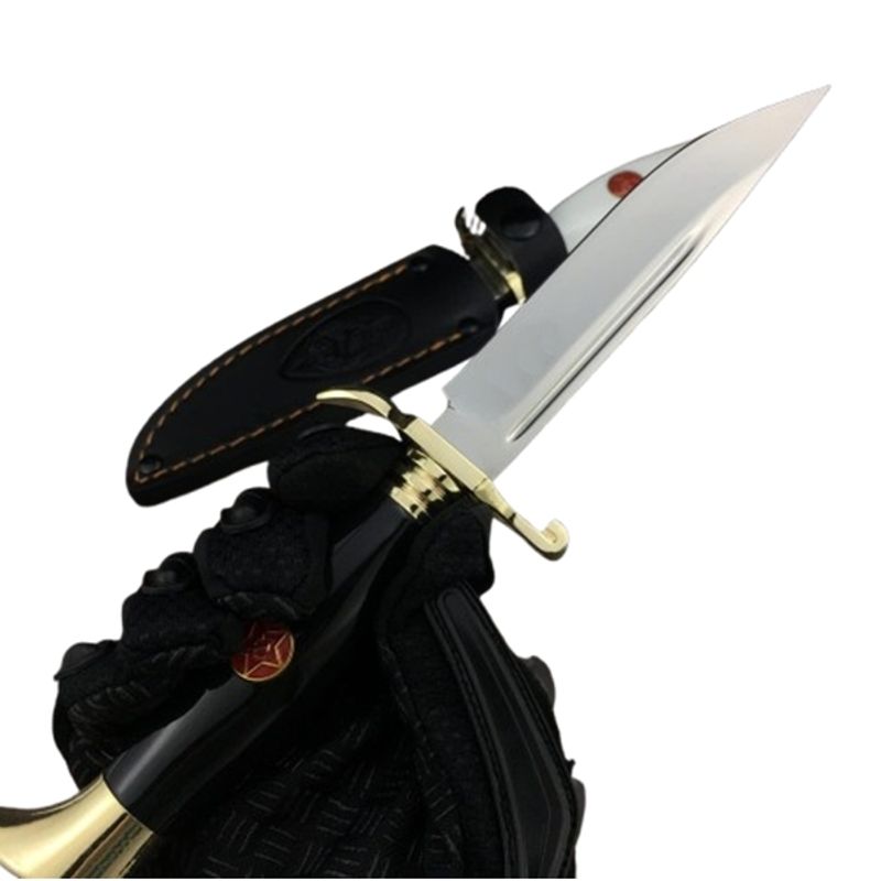 Sport si Outdoor - Camping - Cutite, bricege si accesorii - Cutite si bricege - Cutit tactic de vanatoare, teaca din piele naturala, lama 440C, maner acrilic full tang, 26 cm, negru - Infinity.ro