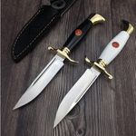 Sport si Outdoor - Camping - Cutite, bricege si accesorii - Cutite si bricege - Cutit tactic de vanatoare, teaca din piele naturala, lama 440C, maner acrilic full tang, 26 cm, negru - Infinity.ro