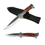 Sport si Outdoor - Camping - Cutite, bricege si accesorii - Cutite si bricege - Cutit de vanatoare, design gravat, maner lemn, 28 cm, maro - Infinity.ro