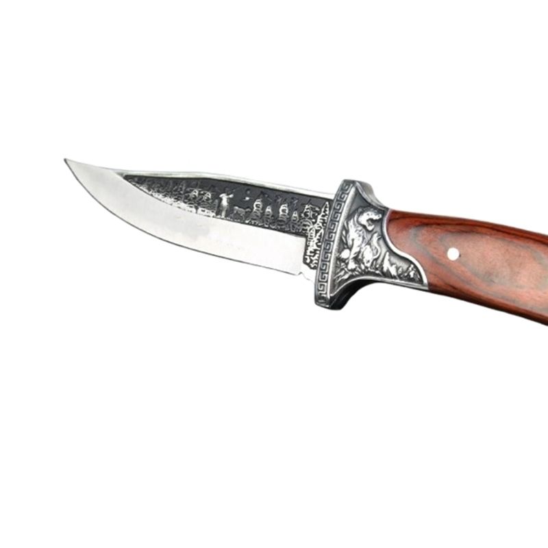 Sport si Outdoor - Camping - Cutite, bricege si accesorii - Cutite si bricege - Cutit de vanatoare, design gravat, maner lemn, 28 cm, maro - Infinity.ro