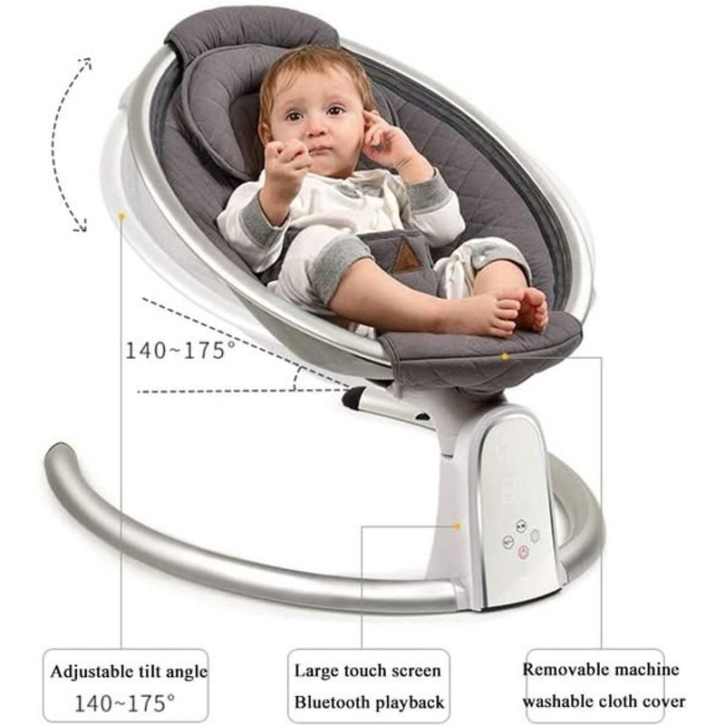 Casa si Gradina - Mobilier - Mobilier copii - Balansoare, leagane si hamace - Leagan Electric multifunctional, Bebelusi 0-12 luni, Acoperis rabatabil, Plasa tantari, Bluetooth, Gri, WePro Store - Infinity.ro