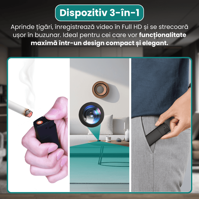 Laptop, Telefoane si Tablete - Wearables si gadgeturi - Gadgeturi - Dispozitive spionaj - Bricheta cu camera ascunsa, functie reala de aprindere electrica, inregistrare video Full HD 1080p, detectare miscare - Infinity.ro