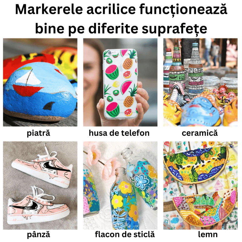 Carti si Birotica - Birotica - Instrumente de scris - Markere si carioci - Set 30 Markere cu vopsea Acrilica pe Baza de Apa, Varf de 3.8 mm, Sticla, Ceramica, Lemn, Plastic, Hartie, Uscare rapida - Infinity.ro