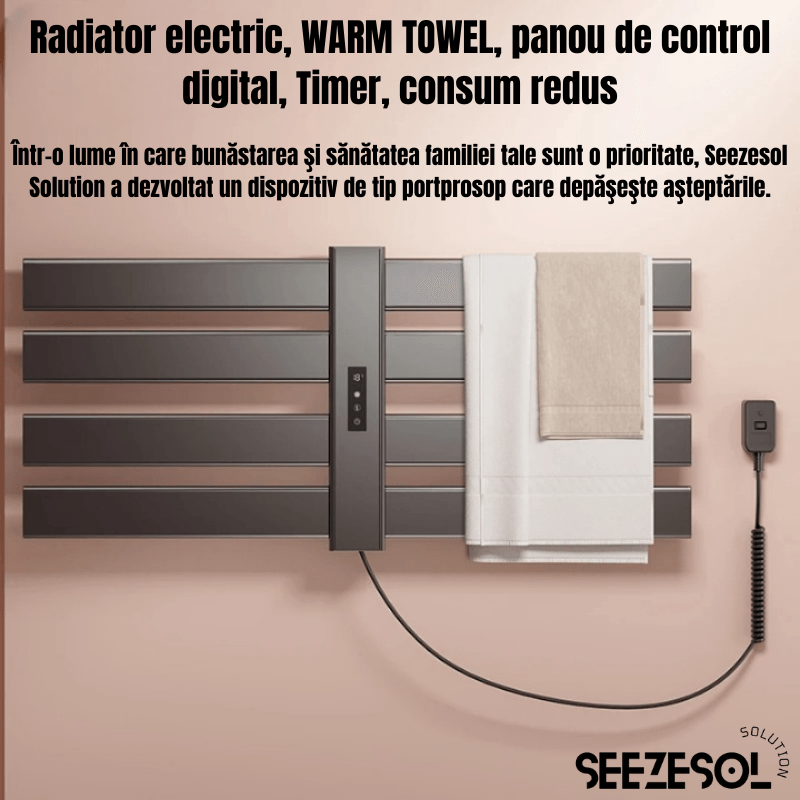 Electronice si Electrocasnice - Climatizare si sisteme de incalzire - Aparate incalzire aer - Calorifere electrice - Radiator Electric baie, Warm Towel, Temp 30°-70°C, panou de Control Digital, Termostat, 260W, Timer, Waterproof - Infinity.ro