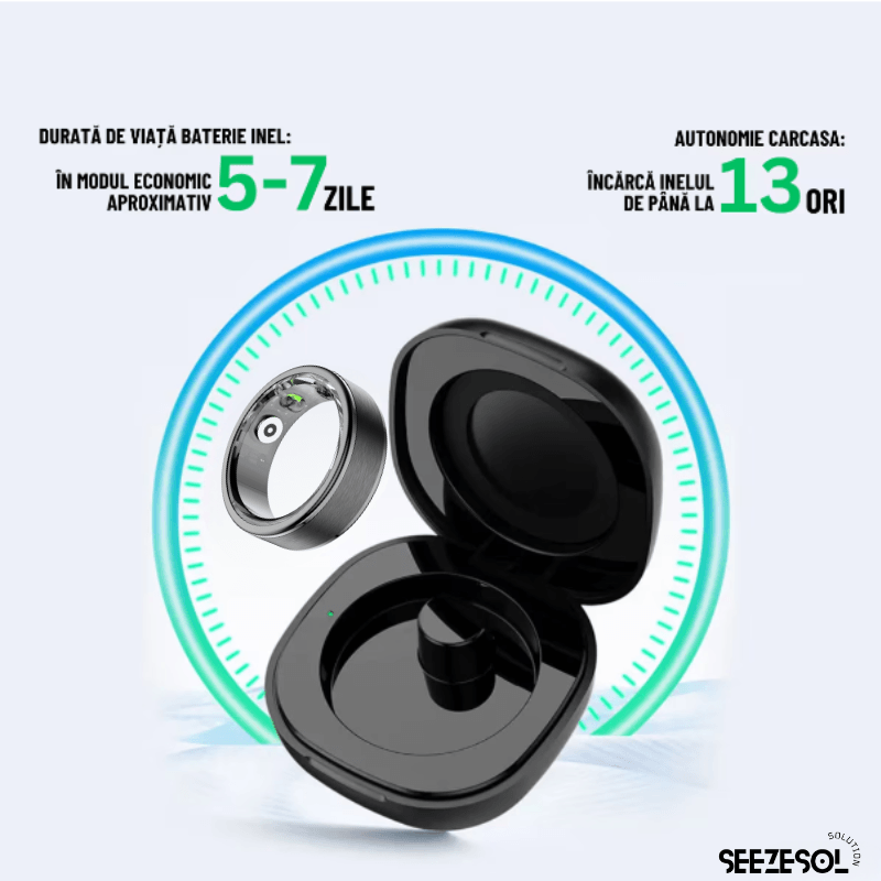 Laptop, Telefoane si Tablete - Wearables si gadgeturi - Gadgeturi - Accesorii SMART - Inel Inteligent Seezesol Solution™,Bluetooth, Aplicatie QRing, Cutie Incarcare Wireless, 5 ATM, IP68, Marime 11, D 20.6 mm - Infinity.ro