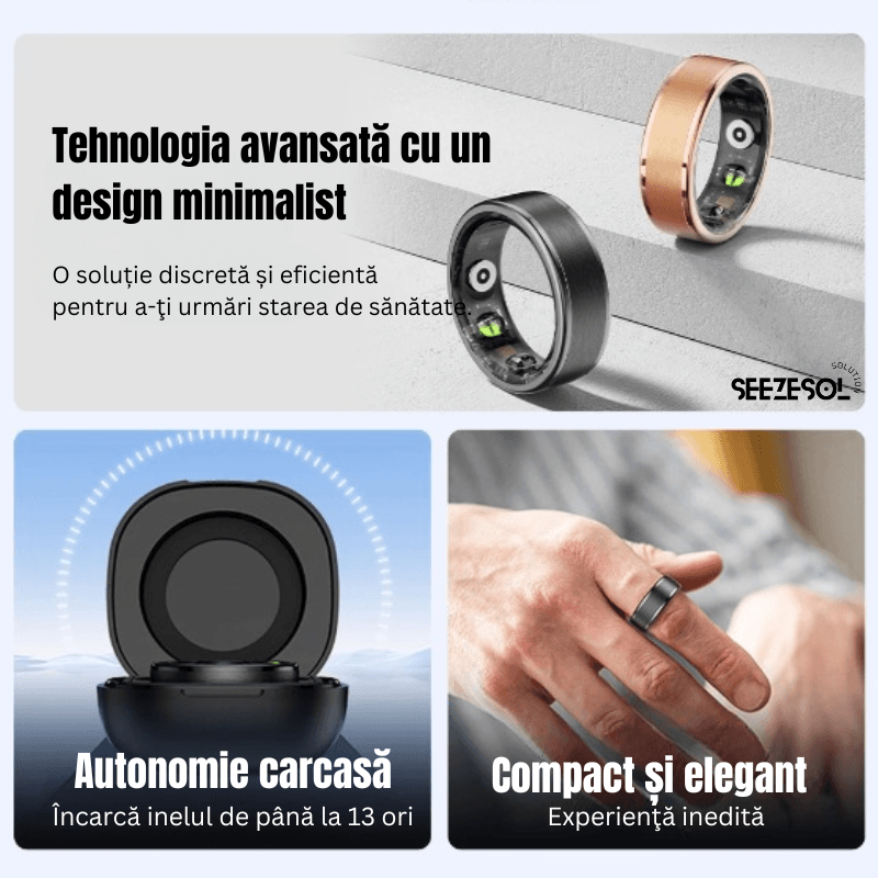 Laptop, Telefoane si Tablete - Wearables si gadgeturi - Gadgeturi - Accesorii SMART - Inel Inteligent Seezesol Solution™,Bluetooth, Aplicatie QRing, Cutie Incarcare Wireless, 5 ATM, IP68, Marime 11, D 20.6 mm - Infinity.ro