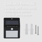 Casa si Gradina - Corpuri si surse de iluminat - Iluminat exterior - Lampi solare - Lampa Solara Exterior, 3 Moduri Iluminare, Senzor Miscare, IP65, Iluminare puternica, Montaj Usor - Infinity.ro