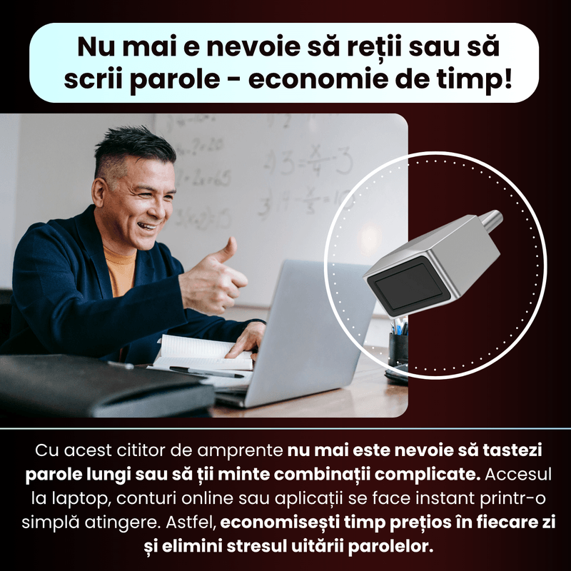 PC, gaming si accesorii - Periferice PC - Memorii USB - Cititor de amprente USB-C model U10, securitate avansata, portabil, compatibil Android si IOS, plug & play, gri - Infinity.ro