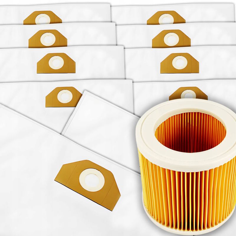 Electronice si Electrocasnice - Ingrijirea locuintei - Accesorii aparate pentru ingrijirea locuintei - Set filtru de aer si 10 saci textili NewEvo pentru aspiratoare Karcher seria WD3, WD2, SE 4001, SE 4001 Special, SE 4002 - Infinity.ro