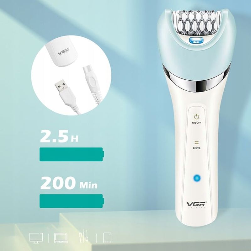 Ingrijire personala si Cosmetice - Aparate & accesorii ingrijire personala - Epilatoare si accesorii - Epilatoare - Epilator VGR V-703, 5 in 1, Pentru Picioare, corp, bikini, axile,  waterproof IPX 4, acumulator 1400mAh - Infinity.ro