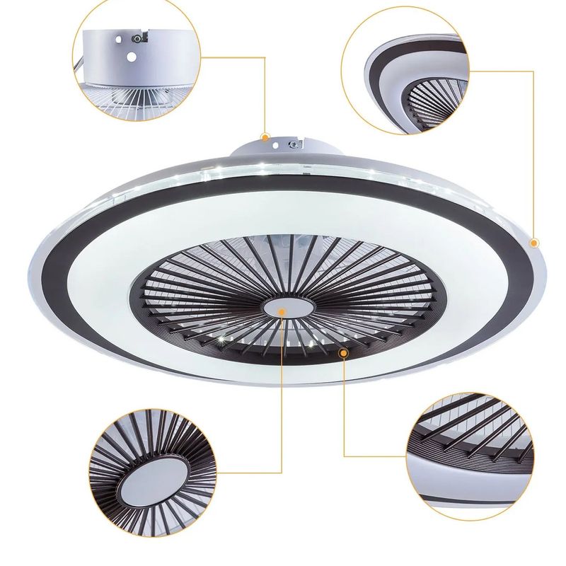 Casa si Gradina - Corpuri si surse de iluminat - Plafoniere, aplice si spoturi - Plafoniera LED cu Ventilator, Lumina Reglabila 2900k-6500k, 2520Lumeni, Diametru 52cm, Putere 36+36W - Infinity.ro