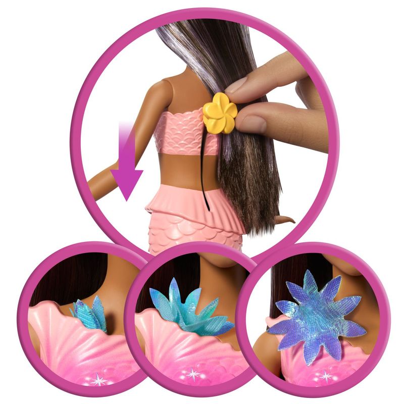 Jucarii, Copii si Bebe - Jucarii si jocuri - Papusi si accesorii - Papusi - Barbie papusa sirena floarea magica cu par brunet si coada roz - Infinity.ro