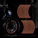 Sport si Outdoor - Ciclism - Accesorii pentru biciclete - Lumini biciclete - Set 16 Stickere jante reflectorizante, autocolante pentru roti Masini, Motociclete, Biciclete, 17-18 inch, Portocaliu - Infinity.ro