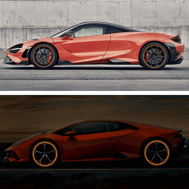 Sport si Outdoor - Ciclism - Accesorii pentru biciclete - Lumini biciclete - Set 16 Stickere jante reflectorizante, autocolante pentru roti Masini, Motociclete, Biciclete, 17-18 inch, Portocaliu - Infinity.ro