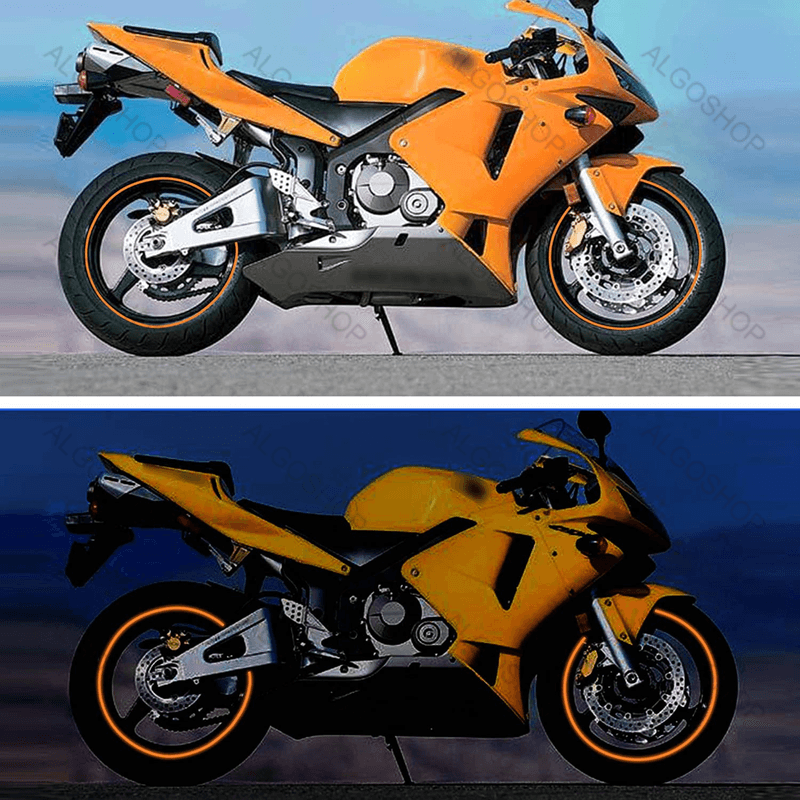 Sport si Outdoor - Ciclism - Accesorii pentru biciclete - Lumini biciclete - Set 16 Stickere jante reflectorizante, autocolante pentru roti Masini, Motociclete, Biciclete, 17-18 inch, Portocaliu - Infinity.ro