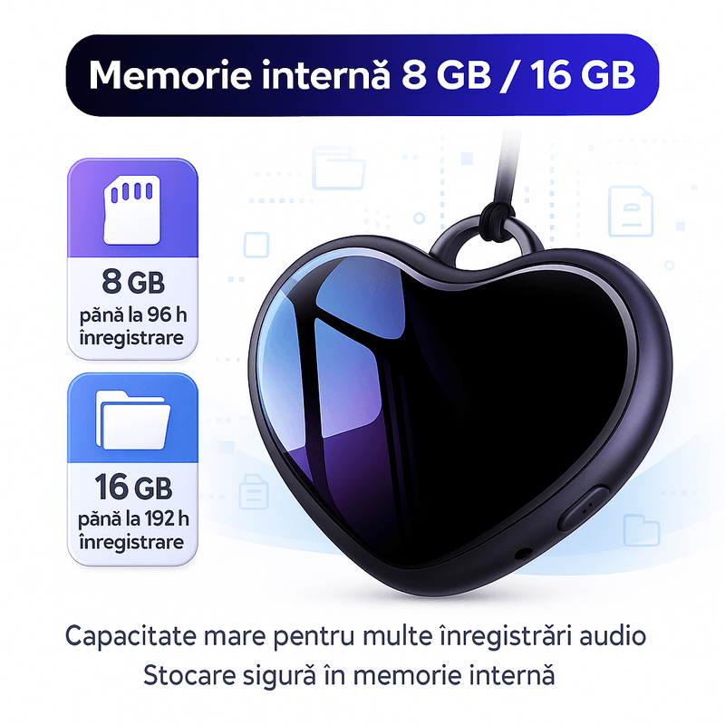 Produse digitale - Reportofon Spion CLC Q66 16GB, design medalion inima, 192h inregistrare, activare vocala, DSP, baterie reincarcabila - Infinity.ro