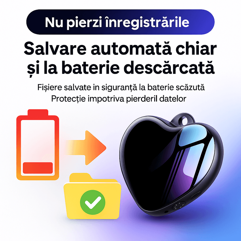 Produse digitale - Reportofon Spion CLC Q66 8GB, medalion inima, 96h inregistrare, activare vocala, DSP, baterie reincarcabila - Infinity.ro