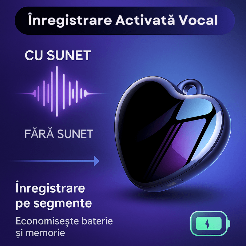 Produse digitale - Reportofon Spion CLC Q66 8GB, medalion inima, 96h inregistrare, activare vocala, DSP, baterie reincarcabila - Infinity.ro
