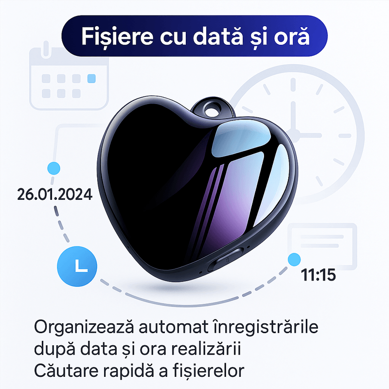 Produse digitale - Reportofon Spion CLC Q66 8GB, medalion inima, 96h inregistrare, activare vocala, DSP, baterie reincarcabila - Infinity.ro