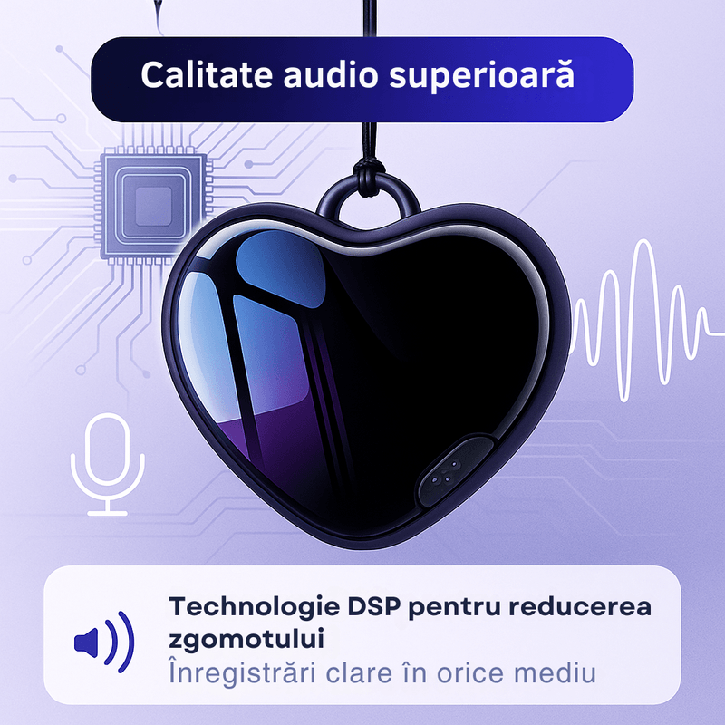Produse digitale - Reportofon Spion CLC Q66 8GB, medalion inima, 96h inregistrare, activare vocala, DSP, baterie reincarcabila - Infinity.ro