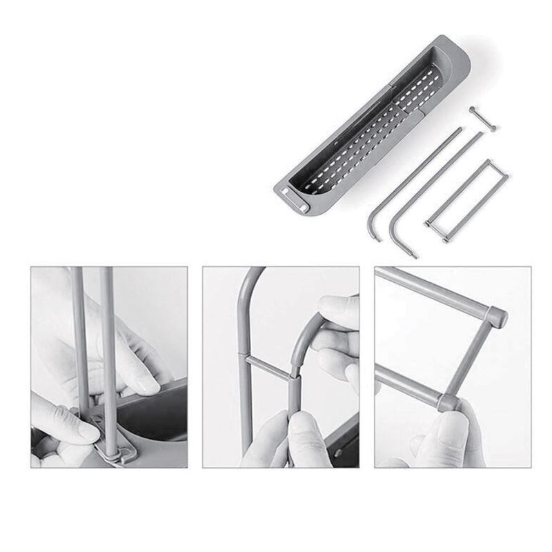 Casa si Gradina - Sanitare - Suporturi si accesorii baie - Suporturi baie - Suport organizator chiuveta, model extensibil, dimensiuni 36-50x 8.5 x 27 cm, culoare gri, material plastic - Infinity.ro