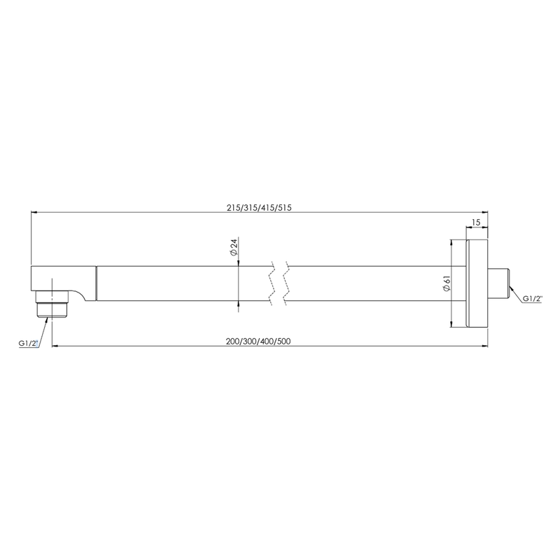 Casa si Gradina - Sanitare - Cazi si cabine de dus - Coloane si seturi de dus - Brat de dus Remer Rubinetterie Minimal 348N40, 40 cm, G1/2”, cromat, alama - Infinity.ro