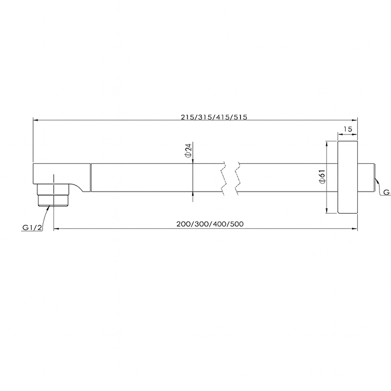 Casa si Gradina - Sanitare - Cazi si cabine de dus - Coloane si seturi de dus - Brat de dus Remer Rubinetterie Minimal 348N40, 40 cm, G1/2”, cromat, alama - Infinity.ro
