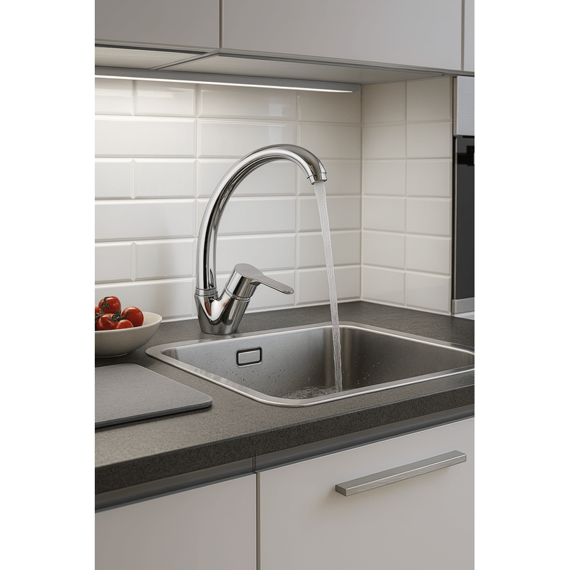 Casa si Gradina - Sanitare - Lavoar baie si accesorii - Baterii sanitare - Baterie chiuveta bucatarie Remer Rubinetterie Winner W42, montaj pe chiuveta, pipa inalta si pivotanta, ceramic - Infinity.ro