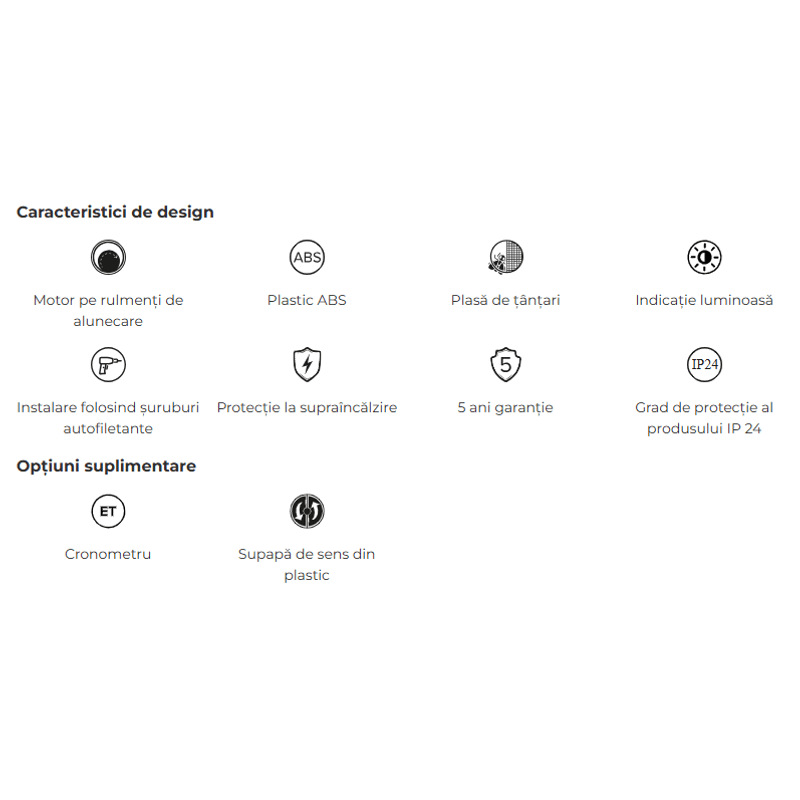 Casa si Gradina - Sanitare - Suporturi si accesorii baie - Sisteme de ventilatie - Ventilator baie VentEurope CLASSIC100BDT, diametru 100 mm, clapeta anti-retur, temporizator, debit 97 mc/h, 14W, IP24 - Infinity.ro