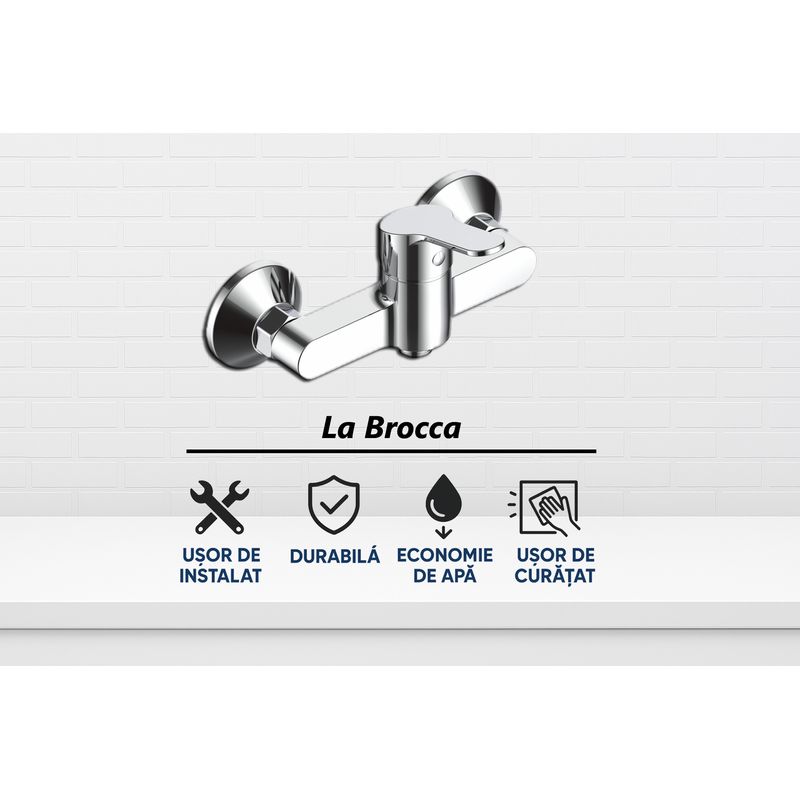 Casa si Gradina - Sanitare - Lavoar baie si accesorii - Baterii sanitare - Baterie dus La Brocca NAPOLI P300C405, Monocomanda, Design slim, Economie de apa, Silentioasa, alama - Infinity.ro