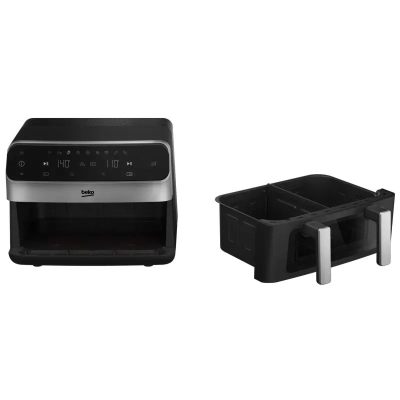 Electronice si Electrocasnice - Electrocasnice bucatarie - Aparate de gatit & desert - Friteuze - Friteuza Beko ExpertFry FRL6488, dubla cu aer cald, 3in1, 9.5L, 2400 W, Touch Control, 9 programe, Geam transparent - Infinity.ro