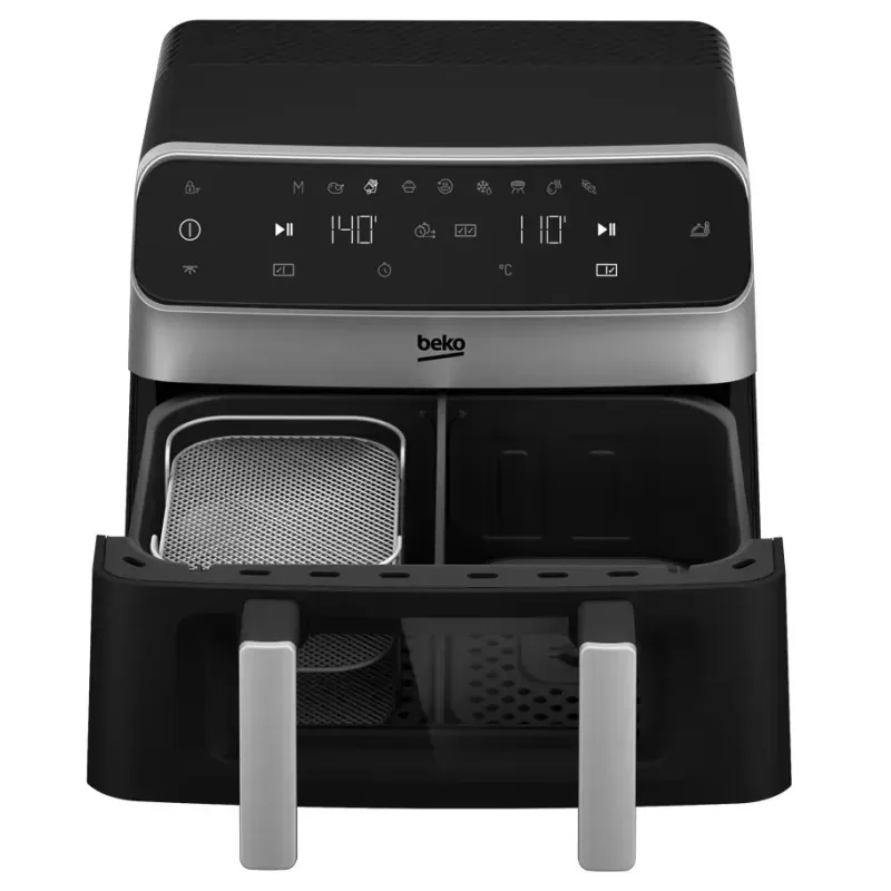 Electronice si Electrocasnice - Electrocasnice bucatarie - Aparate de gatit & desert - Friteuze - Friteuza Beko ExpertFry FRL6488, dubla cu aer cald, 3in1, 9.5L, 2400 W, Touch Control, 9 programe, Geam transparent - Infinity.ro