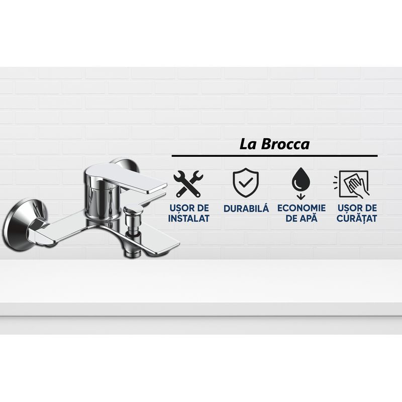 Casa si Gradina - Sanitare - Lavoar baie si accesorii - Baterii sanitare - Baterie cada si dus La Brocca ROMA P800C305, Monocomanda, Design slim, Economie de apa, Silentioasa, alama - Infinity.ro