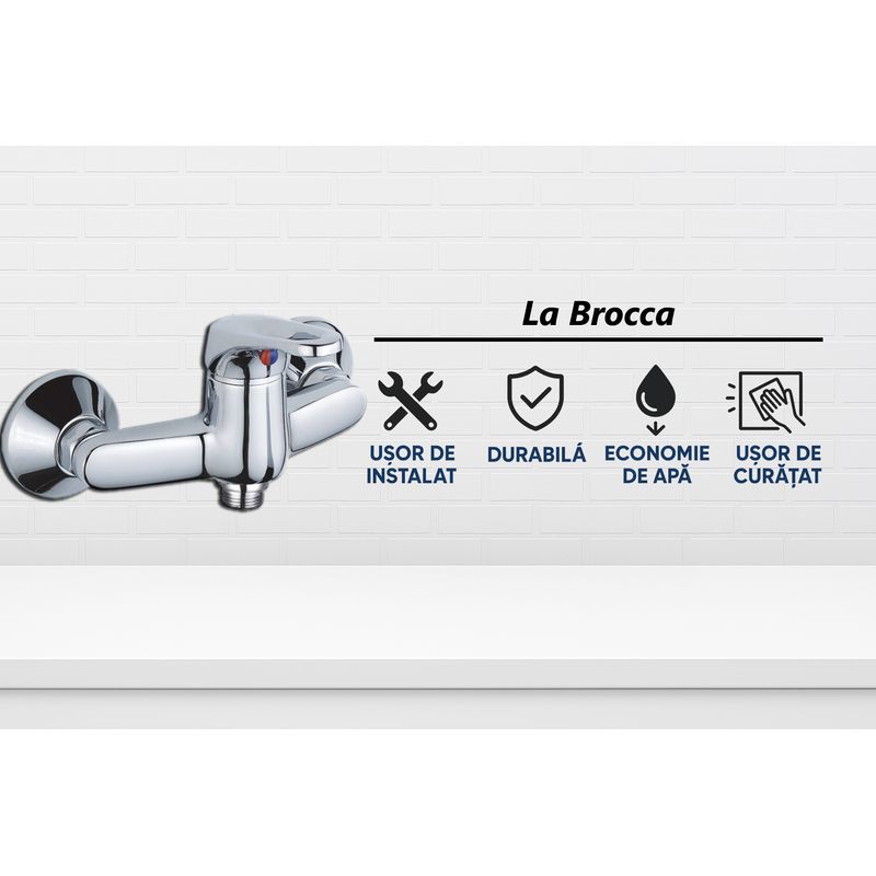 Casa si Gradina - Sanitare - Lavoar baie si accesorii - Baterii sanitare - Baterie dus La Brocca SIENA P100C405, Monocomanda, Economie de apa, Silentioasa, Usor de curatat si instalat, alama - Infinity.ro