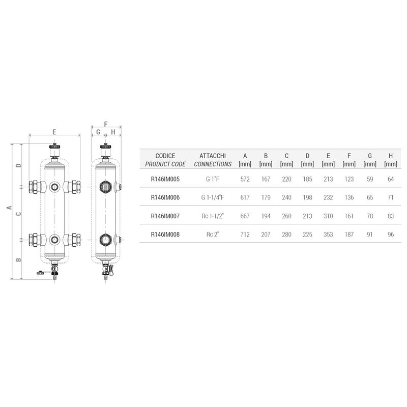 Casa si Gradina - Sanitare - Instalatii hidro - Sisteme filtrare instalatii - Separator hidraulic magnetic multifunctional Giacomini R146IM007, cu racorduri filetate RC 1" 1/2, max. 6 m³/h, 4.5 l - Infinity.ro