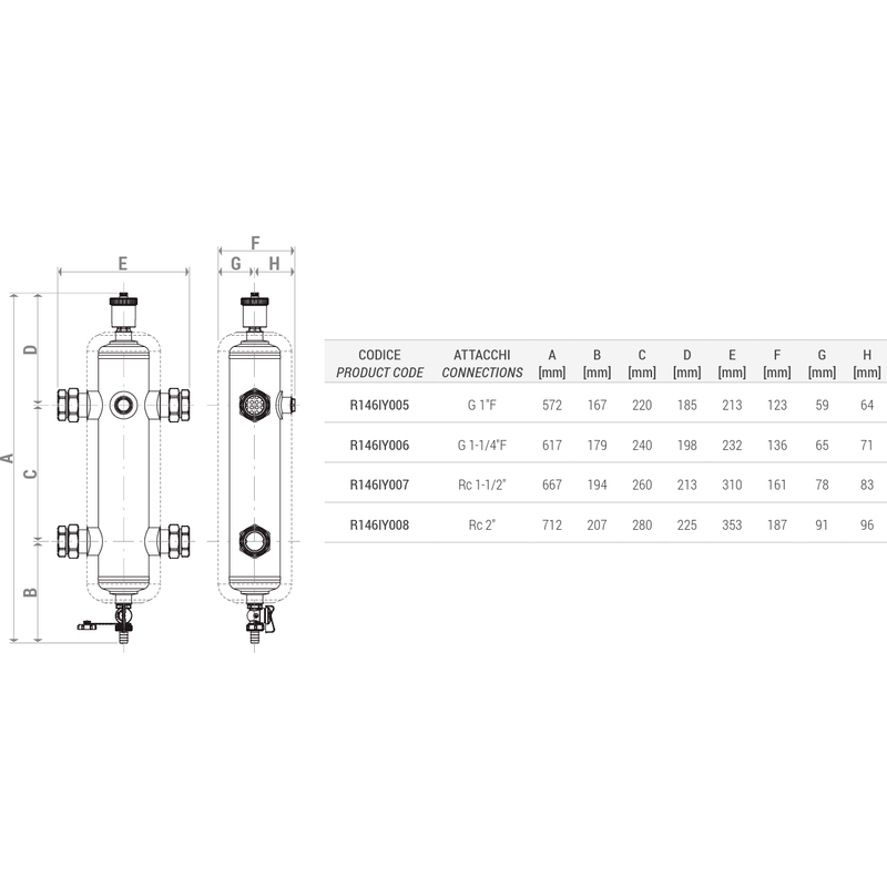Casa si Gradina - Sanitare - Instalatii hidro - Sisteme filtrare instalatii - Separator hidraulic Giacomini R146IY008, RC 2", 9 m³/h, izolatie, functie de eliminare impuritati, aerisire automata - Infinity.ro