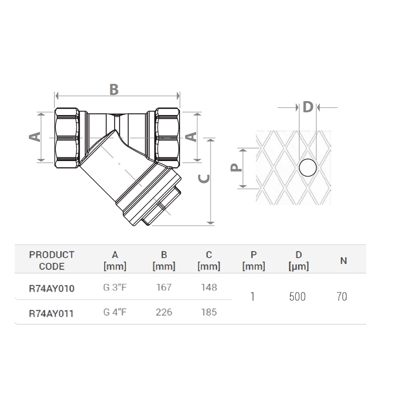 Casa si Gradina - Sanitare - Instalatii hidro - Fitinguri - Filtru Y Giacomini R74AY010, filet interior G 3", alama, inspectabil, 16 bar, 500 microni, pentru sisteme HVAC - Infinity.ro