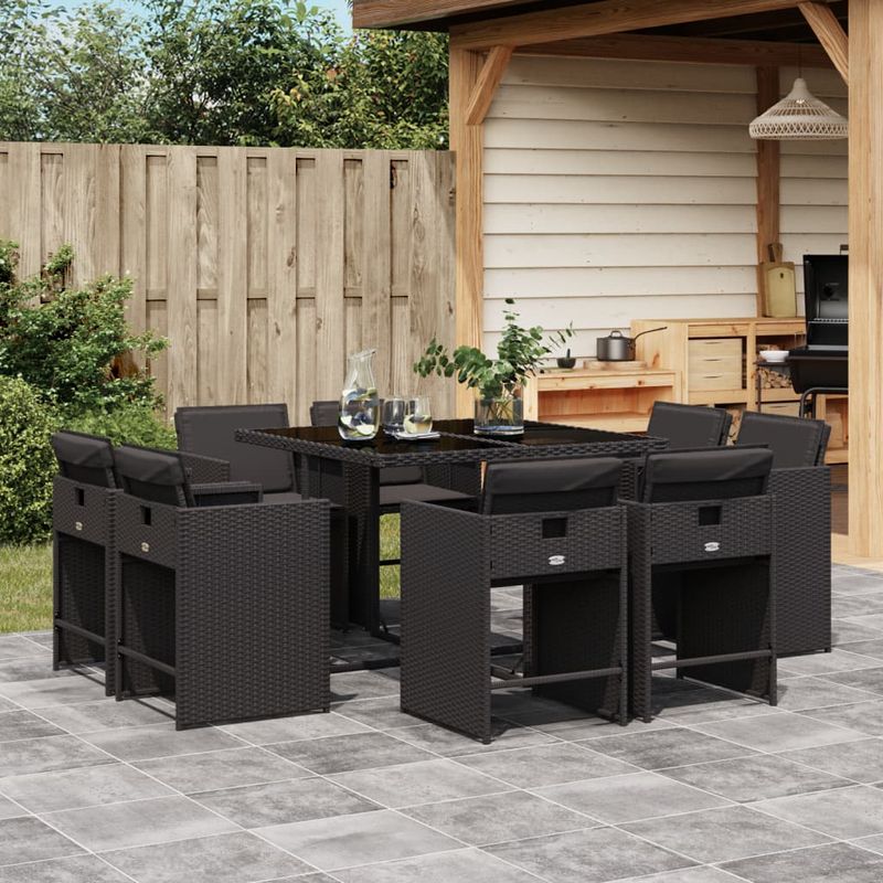 Casa si Gradina - Gradina si terasa - Mobilier exterior - Seturi mobila gradina - Set mobilier de gradina cu perne, 9 piese, negru, poliratan - Infinity.ro