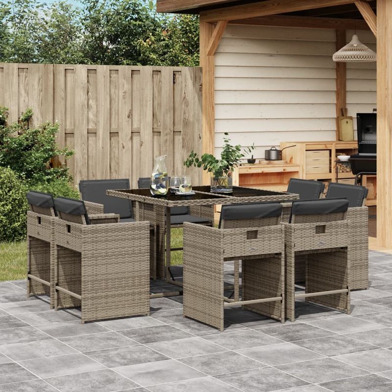 Casa si Gradina - Gradina si terasa - Mobilier exterior - Seturi mobila gradina - Set mobilier gradina cu perne, 9 piese, gri, poliratan - Infinity.ro