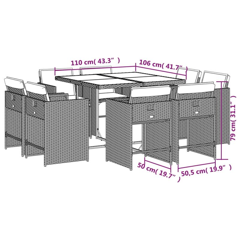 Casa si Gradina - Gradina si terasa - Mobilier exterior - Seturi mobila gradina - Set mobilier gradina cu perne, 9 piese, gri, poliratan - Infinity.ro