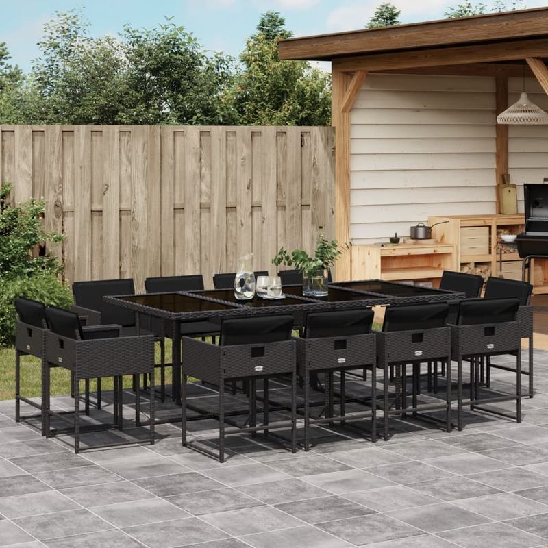 Casa si Gradina - Gradina si terasa - Mobilier exterior - Seturi mobila gradina - Set mobilier de gradina cu perne, 13 piese, negru, poliratan - Infinity.ro
