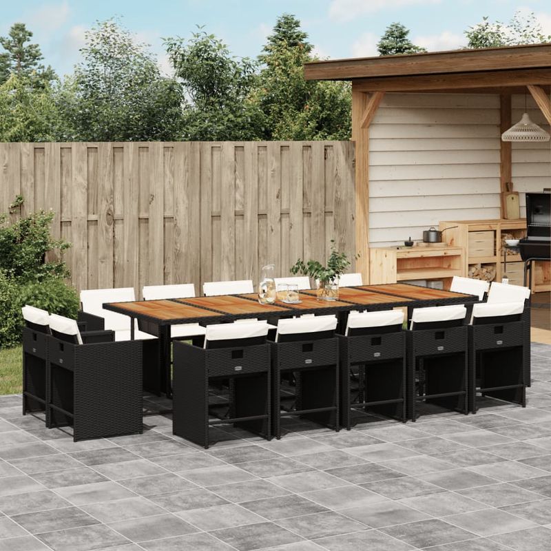 Casa si Gradina - Gradina si terasa - Mobilier exterior - Seturi mobila gradina - Set mobilier de gradina cu perne, 15 piese, negru, poliratan - Infinity.ro