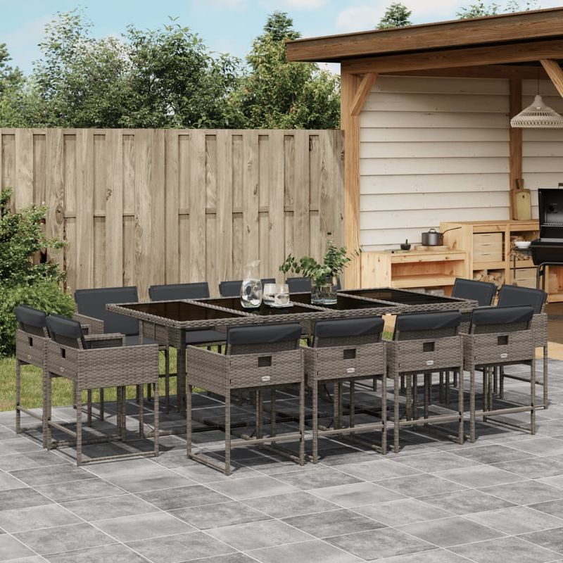 Casa si Gradina - Gradina si terasa - Mobilier exterior - Seturi mobila gradina - Set mobilier de gradina cu perne, 13 piese, gri, poliratan - Infinity.ro