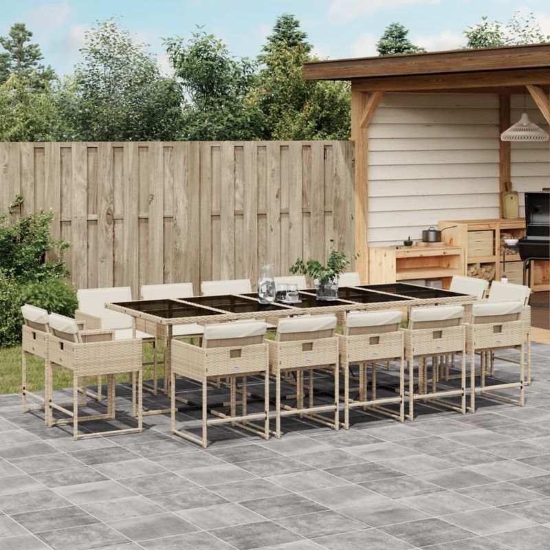 Casa si Gradina - Gradina si terasa - Mobilier exterior - Seturi mobila gradina - Set mobilier de gradina cu perne, 15 piese, bej, poliratan - Infinity.ro