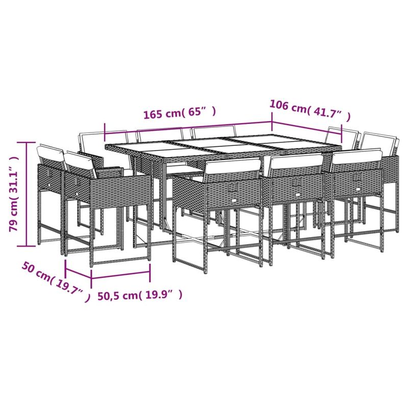 Casa si Gradina - Gradina si terasa - Mobilier exterior - Seturi mobila gradina - Set mobilier de gradina cu perne, 11 piese, gri, poliratan - Infinity.ro