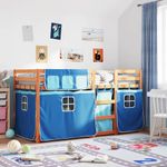 Casa si Gradina - Mobilier - Paturi si accesorii - Paturi - Pat supraetajat cu perdele, albastru, 80x200 cm, lemn masiv pin - Infinity.ro