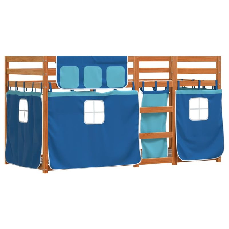 Casa si Gradina - Mobilier - Paturi si accesorii - Paturi - Pat supraetajat cu perdele, albastru, 80x200 cm, lemn masiv pin - Infinity.ro