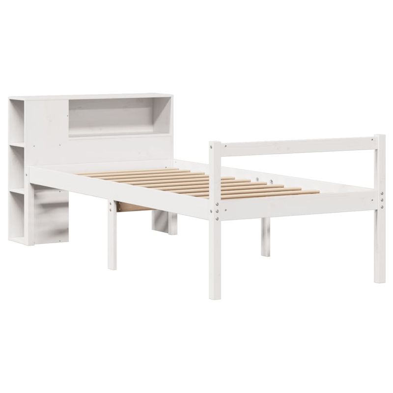 Casa si Gradina - Mobilier - Paturi si accesorii - Paturi - Pat cu biblioteca fara saltea, alb, 75x190 cm, lemn masiv pin - Infinity.ro