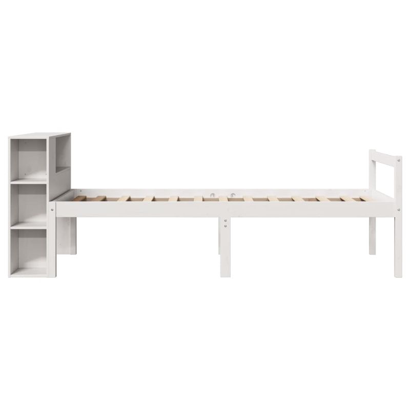 Casa si Gradina - Mobilier - Paturi si accesorii - Paturi - Pat cu biblioteca fara saltea, alb, 75x190 cm, lemn masiv pin - Infinity.ro